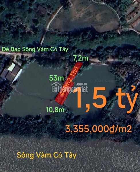 Bán lô đất thổ phân lô mặt tiền đê bao giá 1,5 tỷ