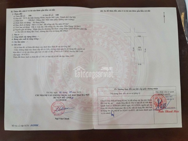 CC bán Đất TT Quang Minh,full TC 50.6m,mt4m,giá đầu tư