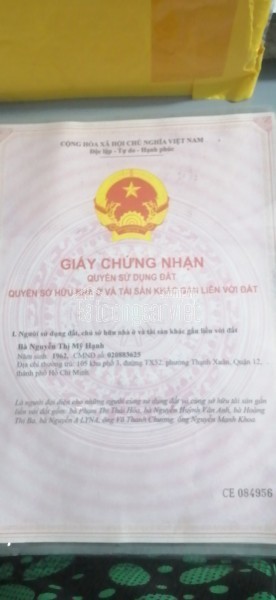 NỀN NHÀ MẶT TIỀN ĐƯỜNG , 76 M2 P.THẠNH XUÂN, Q.12, GIÁ 1,.8 TỶ -