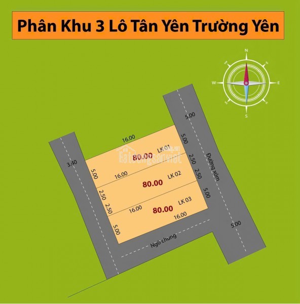 Bán gấp
Hàng mới cụm 3 lô Trường Yên
- Diện tích: 80m / lô
- Đường Ô TÔ tải vào tận đất,