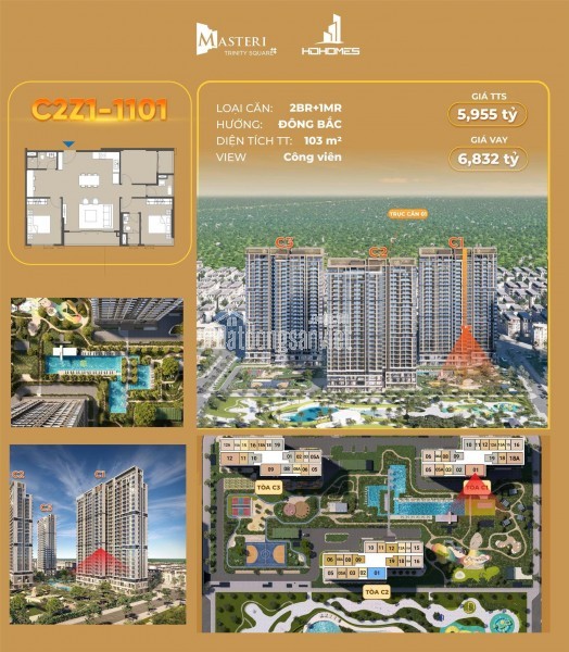 Vốn chỉ từ 1,3 tỷ vốn ban đầu có thể đầu tư sở hữu căn hộ 3PN +1 – DT: 103m², tầng trung hướng