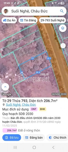 🔥 Bán đất 100m² thổ cư + 120m² CLN – sổ riêng – mặt tiền đường nhựa Suối Nghệ Châu Đức – Giá chỉ