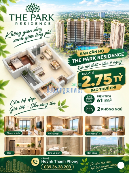 61m2 - Giá 2.75 tỷ bao thuế phí - 2PN1WC The Park Residence