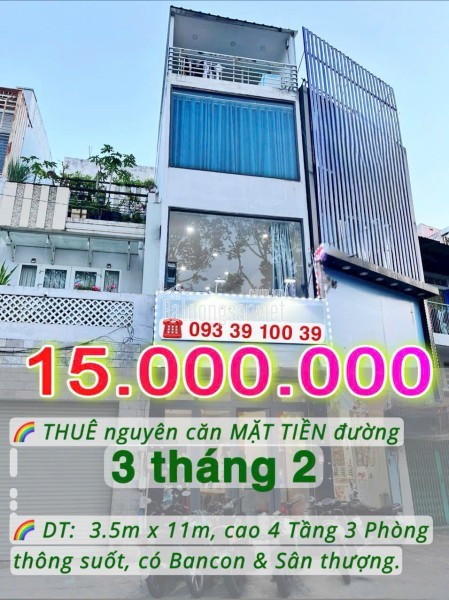 15 Triệu: HIẾM nguyên căn MẶT TIỀN đường 3 tháng 2 Q10- cao 4 tầng 3 phòng thông suốt. VŨ