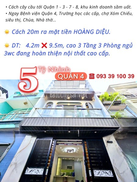 Mặt tiền trục chính Quận 4- KHÁNH HỘI- ngang hơn 5m cao 5 tầng đủ nội thất: 15 Tỷ nhỉnh. 0933910039