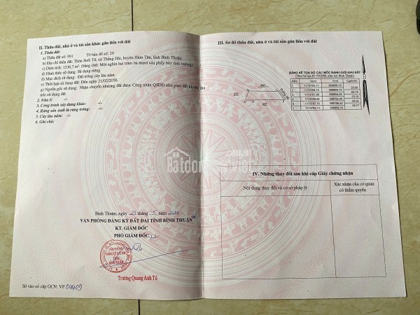 BÁN GẤP ĐẤT Ở THỔ CƯ QUỐC LỘ 55, THẮNG HẢI - HÒA TAN - BÌNH THUẬN, 1236M², 1.2 TỶ, quyền sử dụng