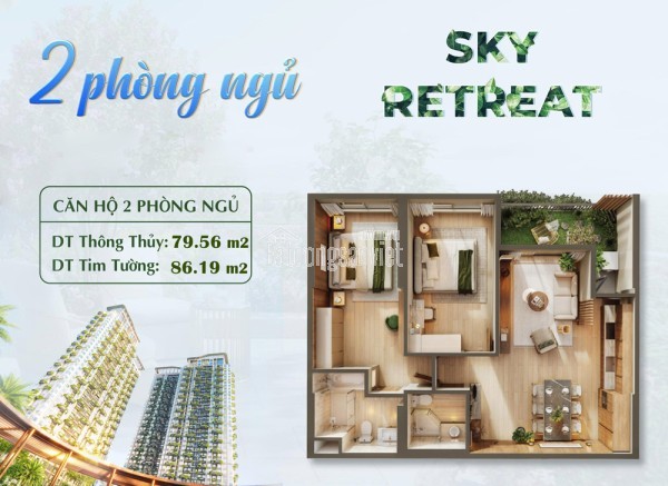 Căn hộ 2PN Sky Retreat Eco Retreat giá gốc CĐT 3,9 tỷ (gồm VAT+KPBT), view biệt thự đảo