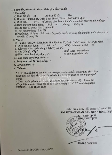 Bán Nhà Hẻm Xe Hơi 649/20/4 Điện Biên Phủ, P25, Bình Thạnh