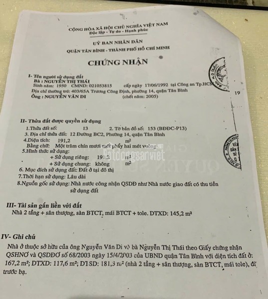 Bán Nhà Mặt Tiền 12 Bàu Cát 2, Phường 14, Q. Tân Bình.