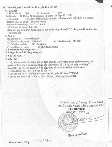 Bán Nhà Mặt Tiền 191-193 Thống Nhất, Thống Tây Hội