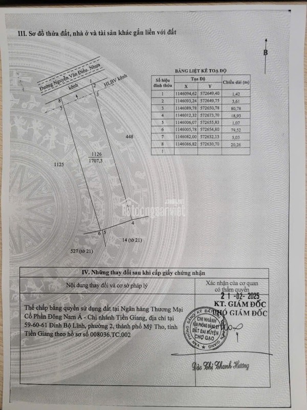 Lô đất trồng bưởi Lộ Xoài giáp ranh Mỹ Tho. Diện tích 1.700m2. Cách QL50 chỉ 1,5 km.