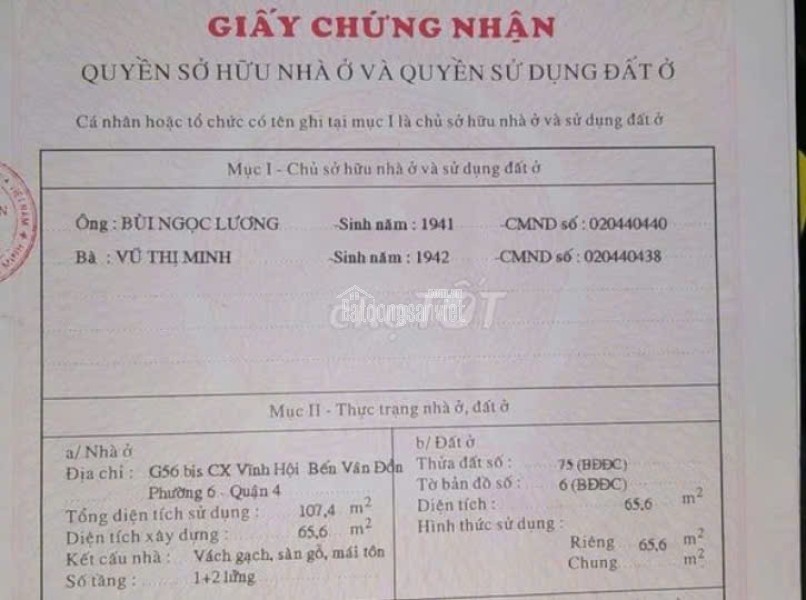 Bán nhà mặt tiền góc chữ L G56 Cư Xá Vĩnh Hội P6 Quận 4