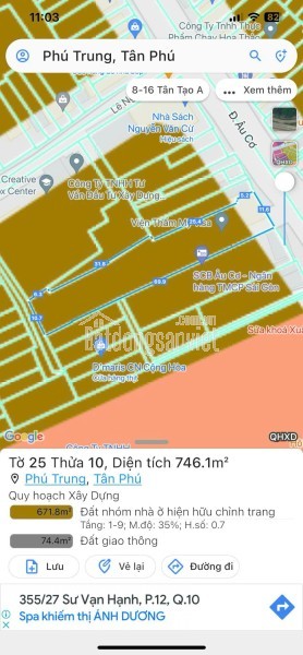 Chính Chủ Bán Mặt Tiền Âu Cơ, Phú Trung, Tân Phú. DT: 10x65m, Giá Tốt 10,7 Tỷ.
