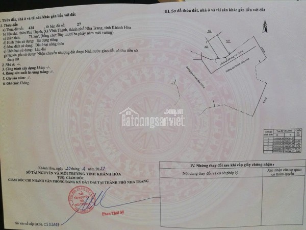 Bán đất thổ cư 73,5m² – đường 4m – Thôn Phú Thạnh, Vĩnh Thạnh, Nha Trang