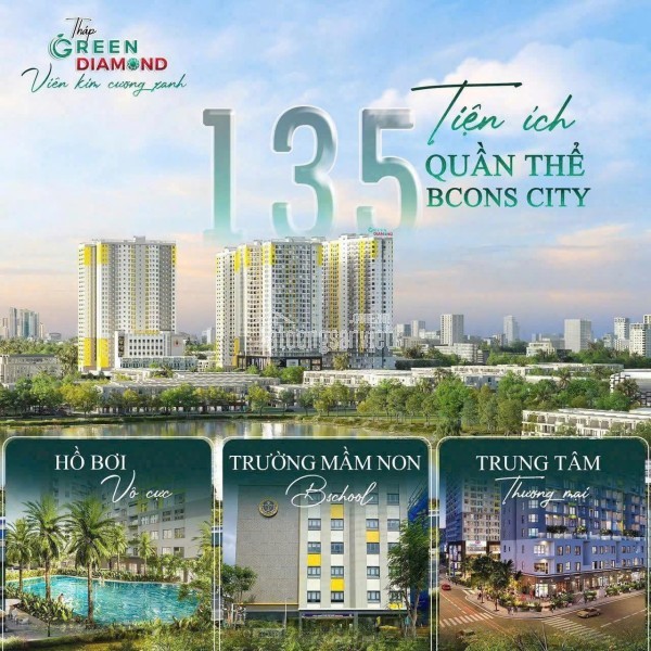 Bán căn hộ chung cư Green Diamond, 52.7m2, 2pn 2wc tại Đại Lộ Thống Nhất