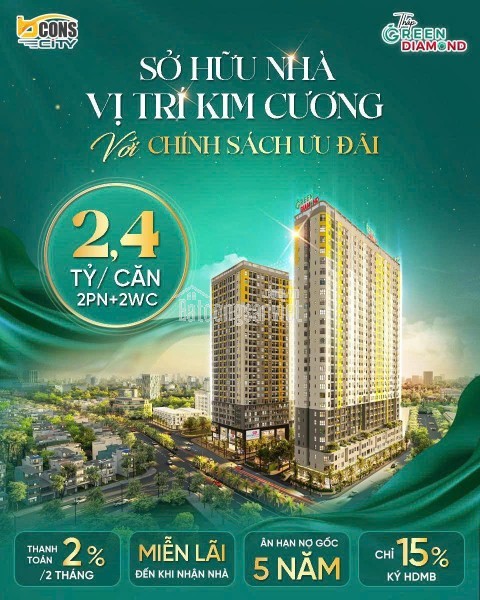 Bán căn hộ chung cư Green Diamond, 52.7m2, 2pn 2wc tại Đại Lộ Thống Nhất