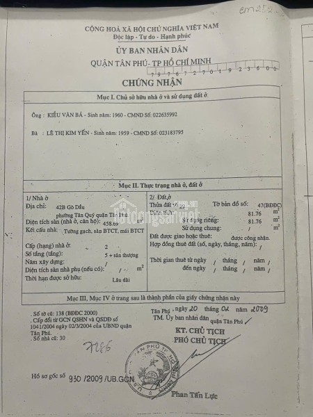 Bán Nhà Mặt Tiền 42B Gò Dầu, Tân Sơn Nhì