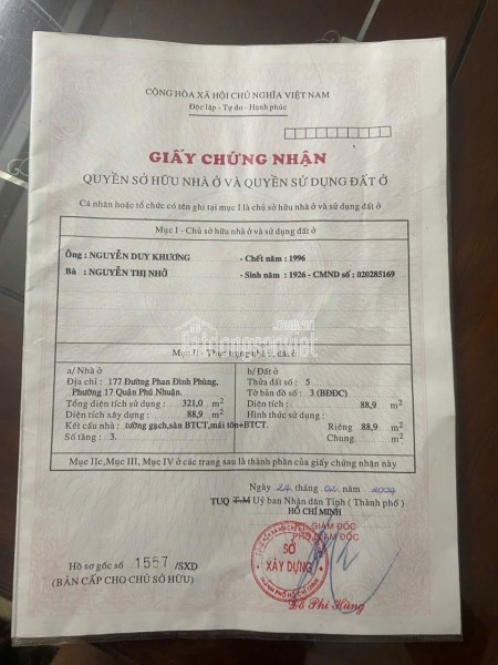 Bán Nhà Mặt Tiền 177 Phan Đình Phùng,P.17, Q.Phú Nhuận