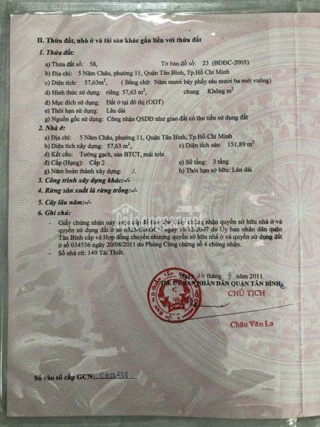 Bán gấp nhà MT Năm Châu, P.11, Quận Tân Bình, giá tốt