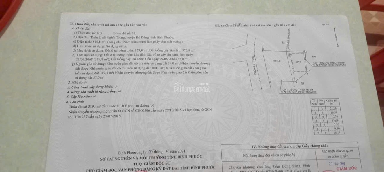 Nghĩa Trung, Bù Đăng. Mặt tiền ĐƯỜNG TỈNH 312, Mặt bằng kinh doanh rộng 515m2.