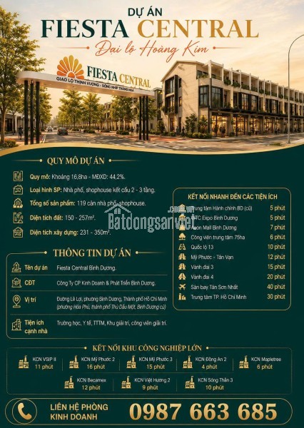 Fiesta Central Bình Dương  0987663865 sinh lời gấp đôi nhà phố 2 mặt tiền Lê Lợi