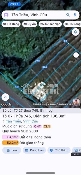 Bán lô đất mặt tiền đường Ông Binh, P. Tân Triều-0909808615