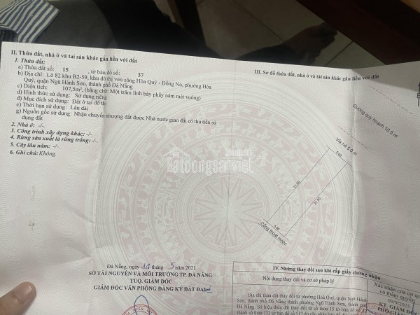 Bán đất nền dự án Nam Hòa Xuân, Ngũ Hành Sơn: 100m², mặt tiền 5m, sổ đỏ chính chủ, hướng Đông, giá