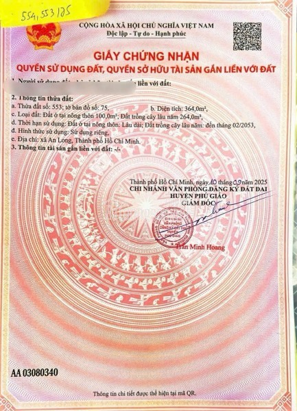 ĐẤT ĐẸP – GIÁ ĐẦU TƯ  - CẦN BÁN LÔ ĐẤT TẠI Xã An Linh, Huyện Phú Giáo, Bình Dương