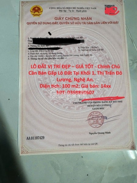 Cần tiền bán gấp lô đất 2 mặt tiền xã Phước Vân, Cần Đước, Long An, DT 200m2, giá đầu tư