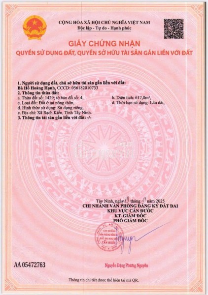 CẦN BÁN ĐẤT CÓ SỔ DT 3.000M2 TẠI XÃ RẠCH KIẾN- TỈNH TÂY NINH