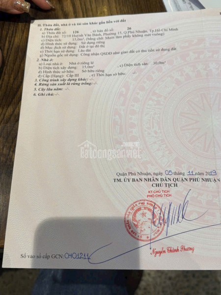 Bán nhà 72/19 Huỳnh văn bánh p 15 Phú nhuận Giá : 2,6 tỉ có thương lượng