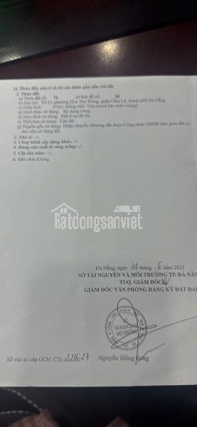 Bán đất thổ cư 87m² (12x7.25m) sổ đỏ chính chủ Cách Mạng Tháng Tám, Cẩm Lệ, Đà Nẵng, giá hời 3.8