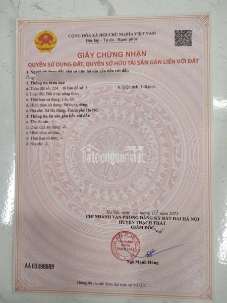 SỞ HỮU NGAY LÔ ĐẤT ĐẸP - GIÁ TỐT - Vị Trí Đắc Địa Tại Xã Hạ Bằng, TP Hà Nội