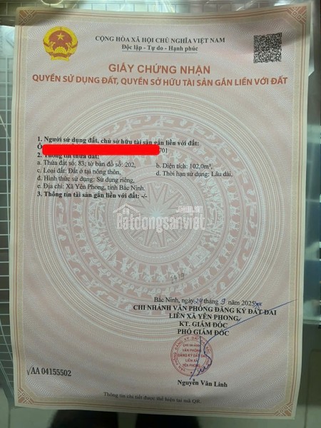 Bán đất sát Khu công nghiệp Sam Sung Yên Phong Bắc Ninh - 102m2 sẵn nhà trọ 23 phòng -sẵn kinh