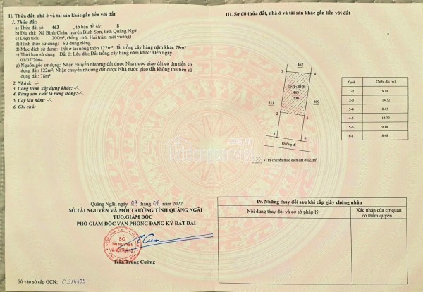 Vườn biển châu tân quảng ngãi, 200mv c0s 122m thổ cư giá  1 tỷ 279 triệu tlcc