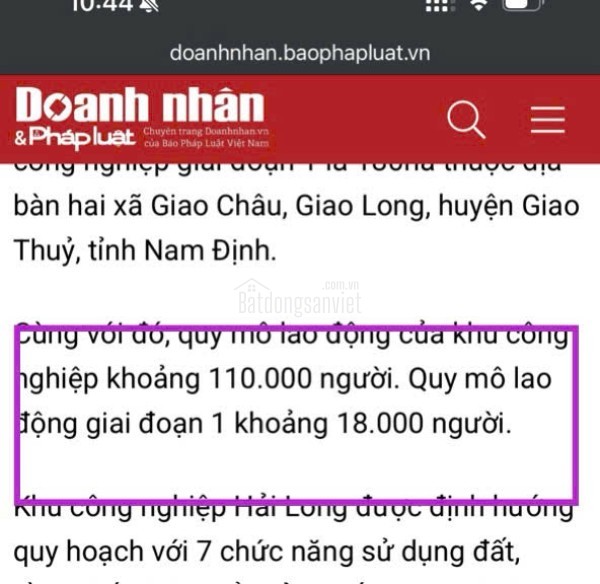 Chỉ từ hơn 1 tỷ/lô bán đất sát vsip hải long nam định gần quất lâm
