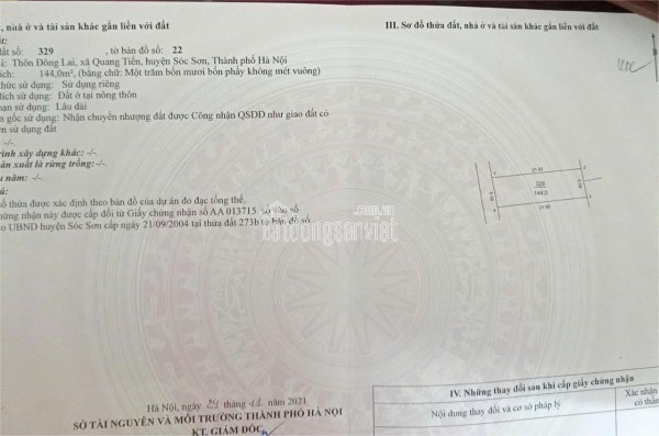 🔥 BÁN ĐẤT Ở QUANG TIẾN – SÓC SƠN  Ô TÔ VÀO  144M²  26,5TR/M² 🔥