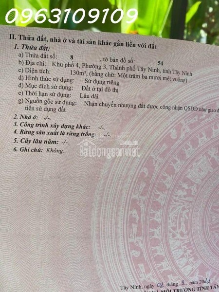 Bán đất Hoàng Lê Kha, 2,1 tỷ, 130m2, mặt tiền đẹp, pháp lý đầy đủ, full thổ cư