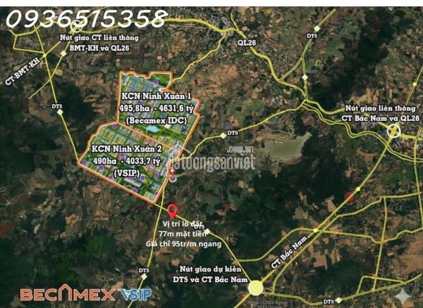 Đất nền giá tốt 77m ngang, cách ngã tư DT5-DT8 100m, đường dt5 quy hoạch 42m – đón sóng KCN