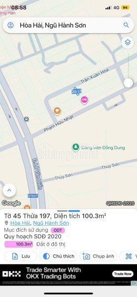 Bán đất đường TRẦN XUÂN HOÀ -Ngũ Hành Sơn , DT 100m2 giá 5ty9 LH 0942992361