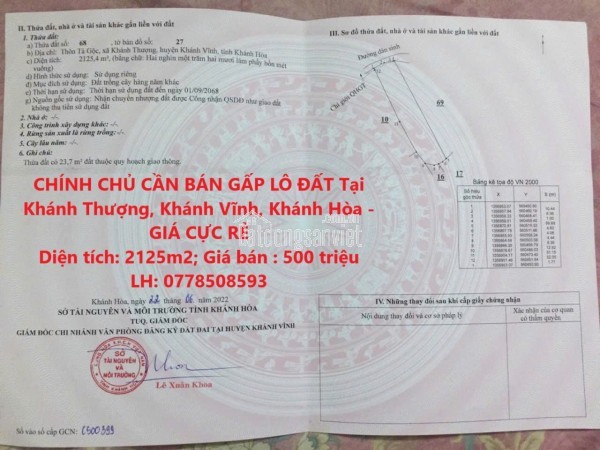 Đất Đẹp Giá Tốt Khu Bàn Cờ Xã Cam Thành Nam - Cam Ranh, Khánh Hoà