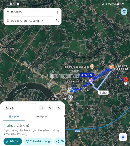 Bán lô đất thổ trung tâm Thị Trấn Tân Trụ 2 mặt tiền giá 1,7 tỷ