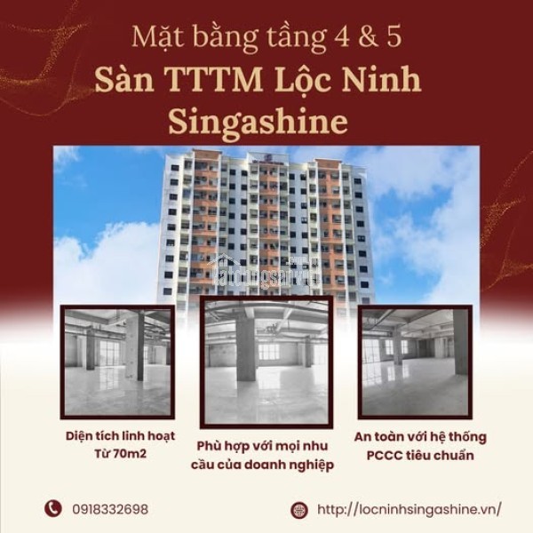 BÁN SÀN VĂN PHÒNG KHỐI ĐẾ – 65M²  MT 8M  LỘC NINH SINGASHINE