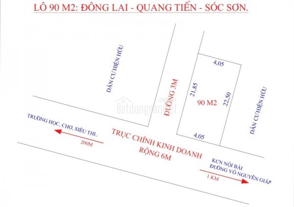 Đất Trục Chính 90m tại Đông Lai - Quang Tiến - Sóc Sơn. Đường oto Tránh + Lô Góc