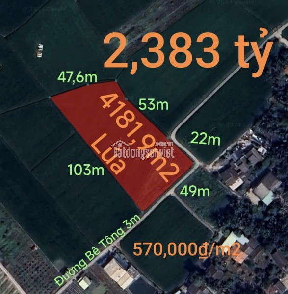 Bán gấp lô đất lúa hai mặt tiền hạ giá 570 triệu.công