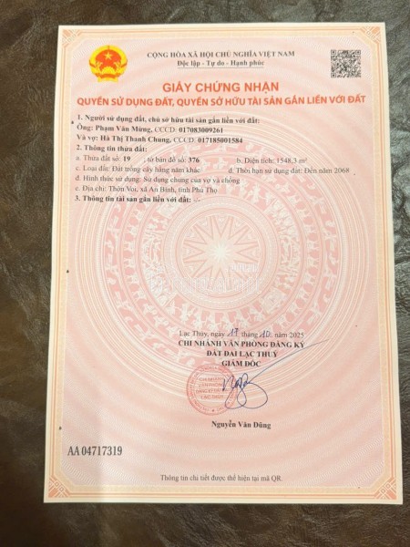 %BÁN ĐẤT CHÍNH CHỦ – CÓ SỔ ĐỎ RIÊNG TẠI LẠC THỦY, PHÚ THỌ