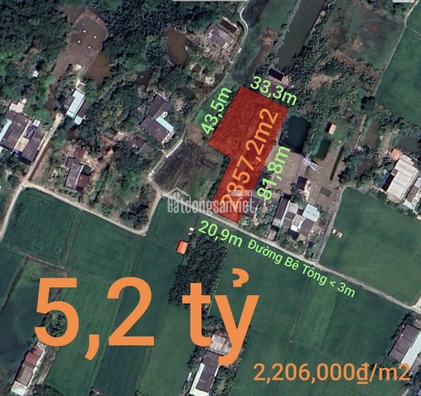 Bán lô đất lúa 4 mặt tiền chuyển thổ phân lô giá chốt 5 tỷ