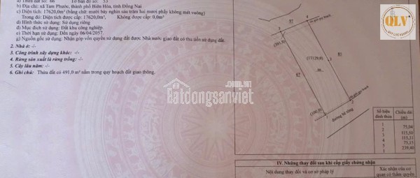 BÁN ĐẤT  – CCN DỐC 47, TAM PHƯỚC, BIÊN HÒA, ĐN – 52.122m²