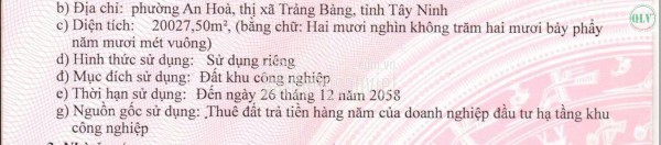 BÁN/CHO THUÊ NHÀ XƯỞNG KCN THÀNH THÀNH CÔNG, TÂY NINH 20.027m²