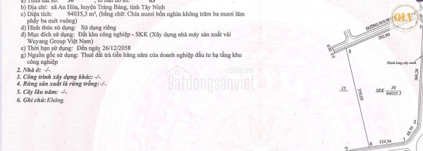 Bán đất công nghiệp KCN Thành Thành Công, Trảng Bàng, Tây Ninh 94.035m2